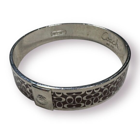Coach Burgundy & Silver C Signature Silver-Tone Bangle Cuff Bracelet‎ - 7.25" - Picture 2 of 6